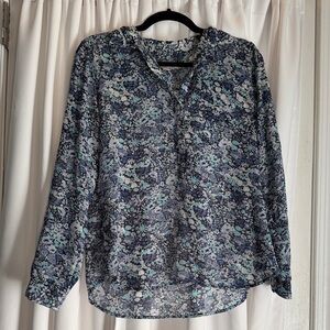 Ann Taylor LOFT Women’s Petite Blue Floral Blouse